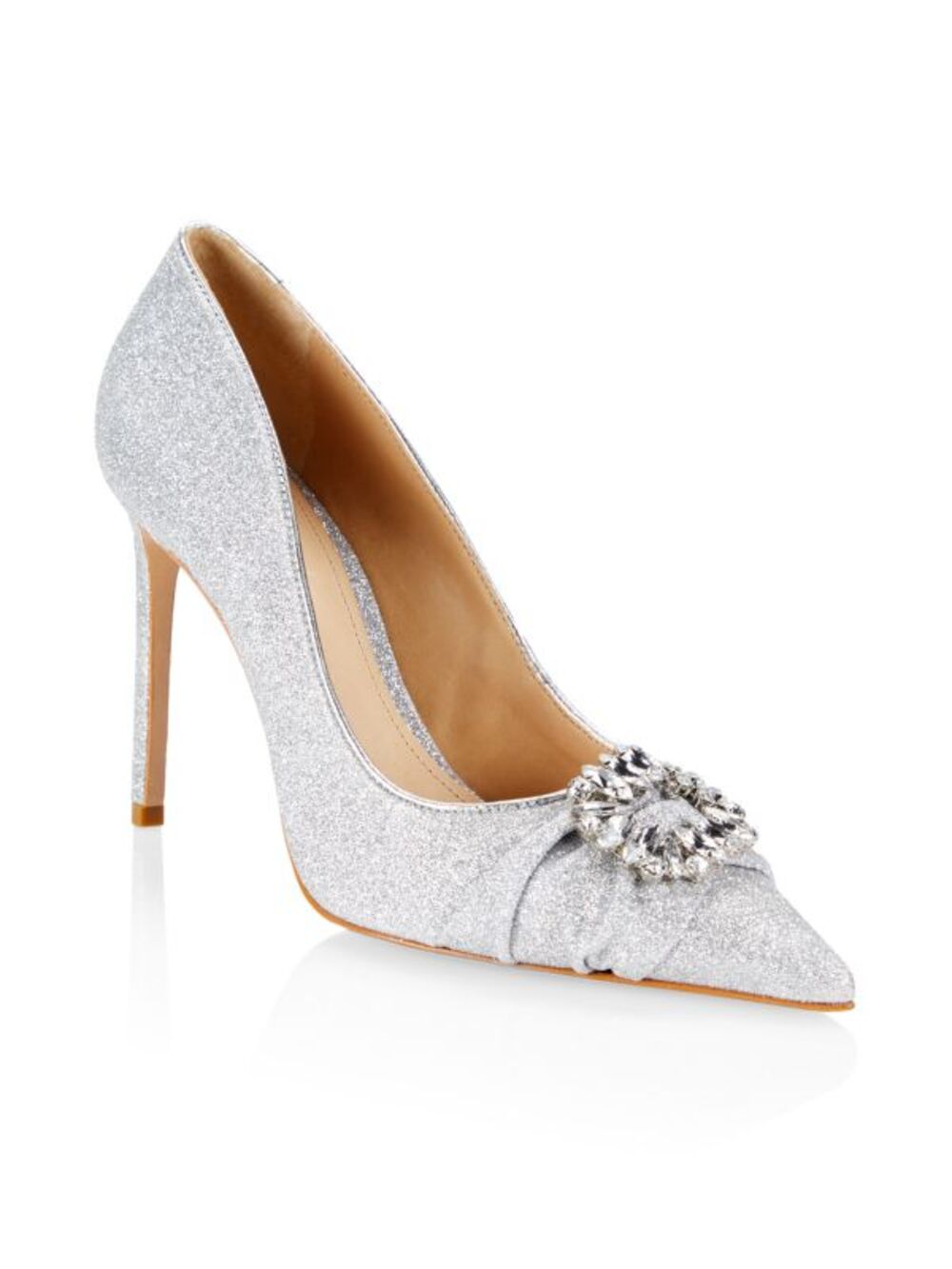 SCHUTZ silver glitter Meisho jeweled embellished pointed stiletto heels
